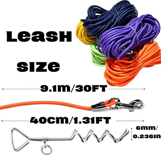 KFX-5122365 Ground Stake Fixed Dog Leash with 30 Feet of Freedom for Secure Outdoor Play