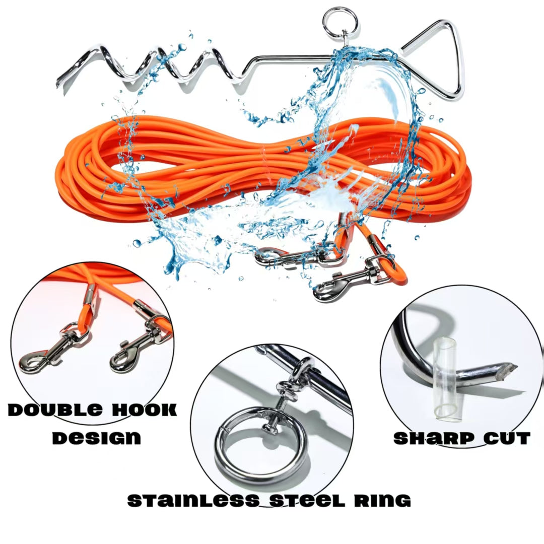 KFX-5122365 Ground Stake Fixed Dog Leash with 30 Feet of Freedom for Secure Outdoor Play