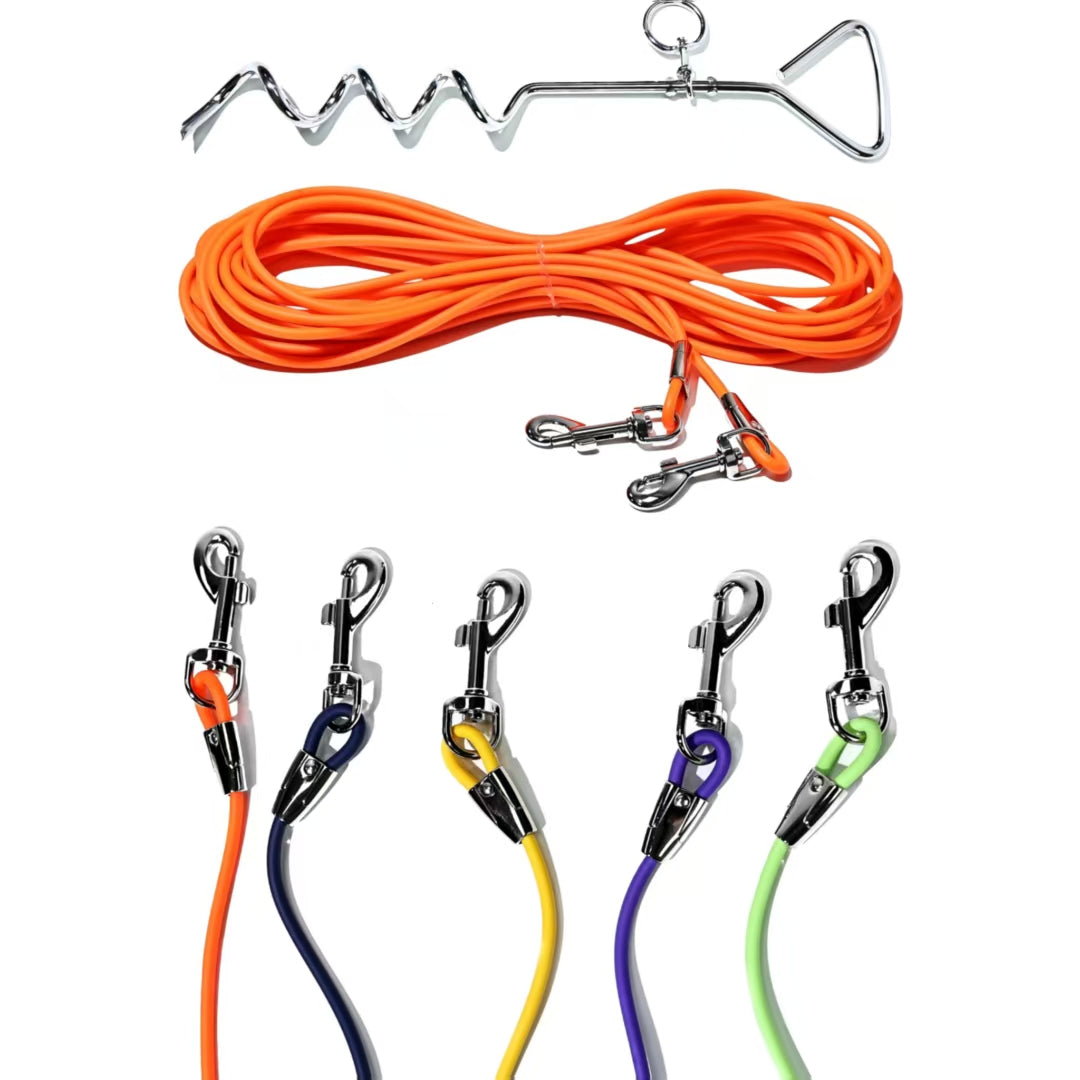 KFX-5122365 Ground Stake Fixed Dog Leash with 30 Feet of Freedom for Secure Outdoor Play