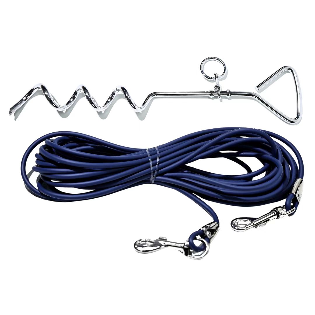 KFX-5122365 Ground Stake Fixed Dog Leash with 30 Feet of Freedom for Secure Outdoor Play