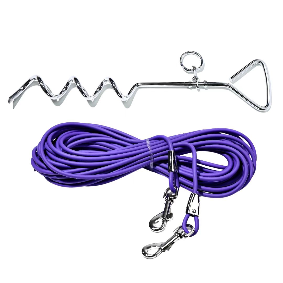 KFX-5122365 Ground Stake Fixed Dog Leash with 30 Feet of Freedom for Secure Outdoor Play
