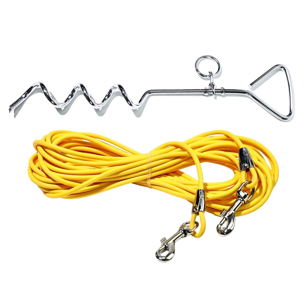 KFX-5122365 Ground Stake Fixed Dog Leash with 30 Feet of Freedom for Secure Outdoor Play