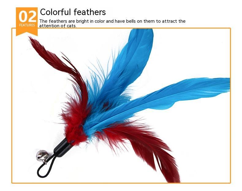 KFX-5123389 Retractable Feather Bell Cat Toy Fishing Head Replacement Set, 12 Pieces