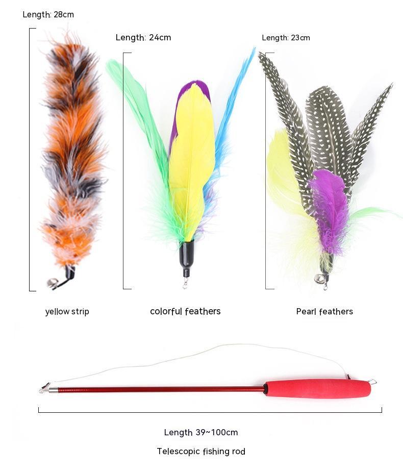 KFX-5123389 Retractable Feather Bell Cat Toy Fishing Head Replacement Set, 12 Pieces