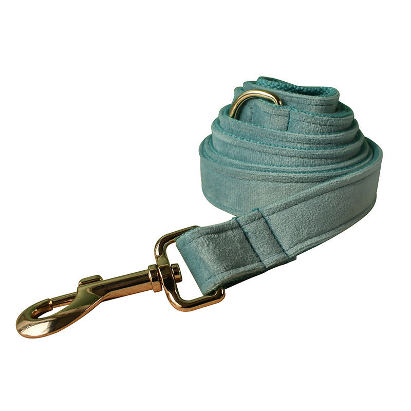 KFX-5124541 Lake Green Velvet Double Layer Dog Collar with Gold Buckle and Leash Set, Bow Included, Sizes S-XL