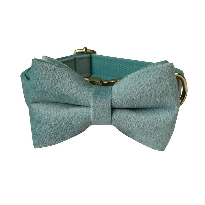 KFX-5124541 Lake Green Velvet Double Layer Dog Collar with Gold Buckle and Leash Set, Bow Included, Sizes S-XL