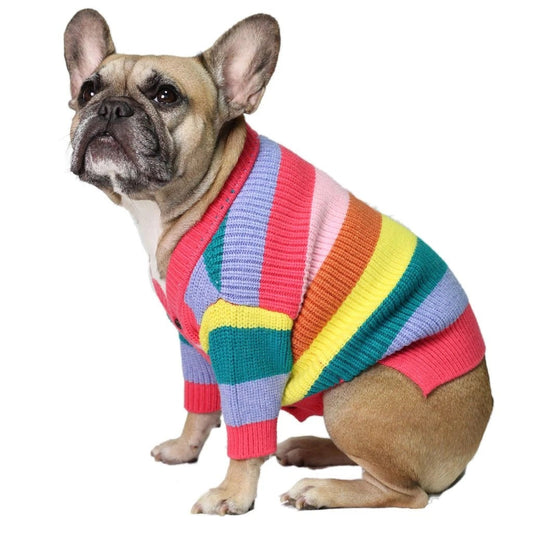 KFX-5126333 Rainbow Striped Dog Cardigan in Blue and Red Colors, Various Sizes Available