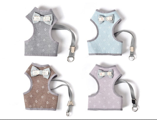 KFX-5127613 Adjustable Small Dog Chest Harness with Tow Rope - Cotton Mesh Fabric in 4 Colors