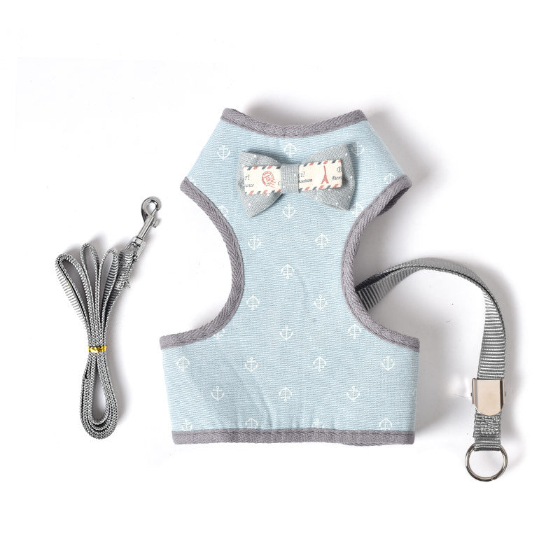 KFX-5127613 Adjustable Small Dog Chest Harness with Tow Rope - Cotton Mesh Fabric in 4 Colors