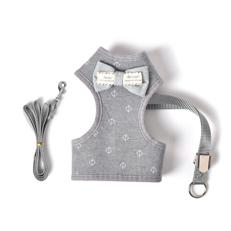 KFX-5127613 Adjustable Small Dog Chest Harness with Tow Rope - Cotton Mesh Fabric in 4 Colors