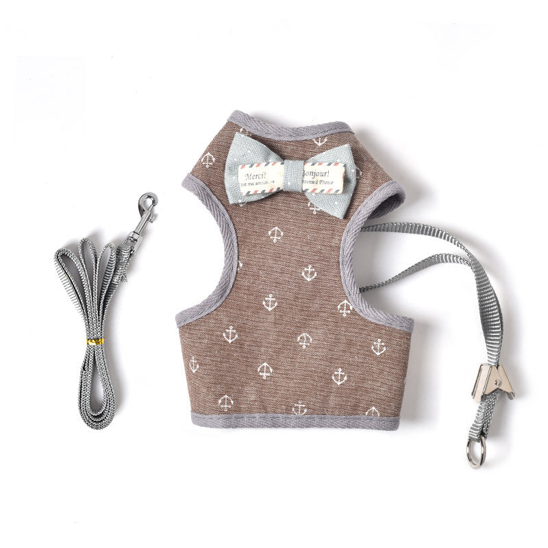 KFX-5127613 Adjustable Small Dog Chest Harness with Tow Rope - Cotton Mesh Fabric in 4 Colors
