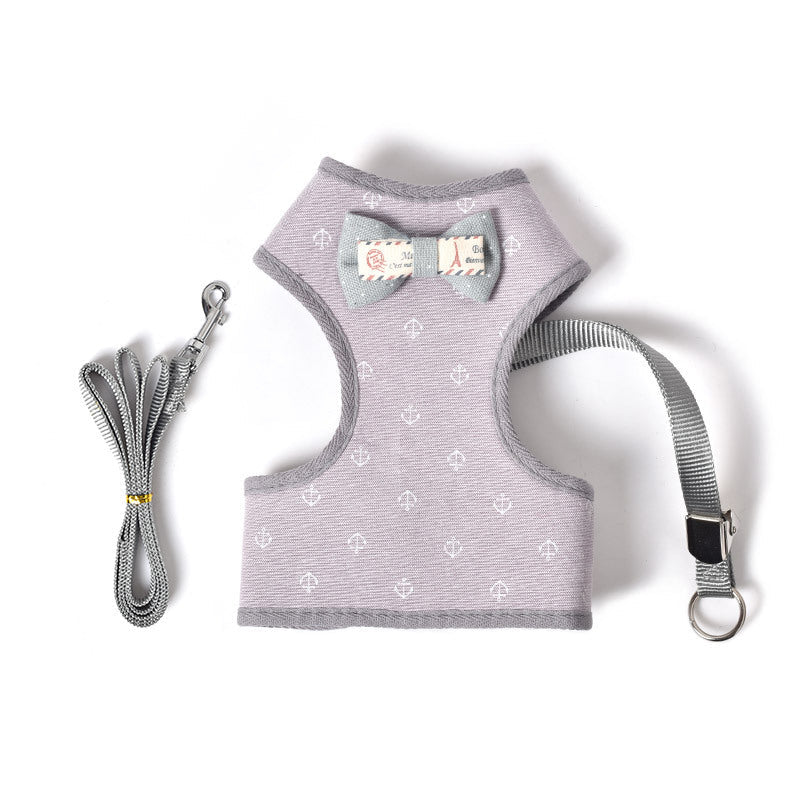 KFX-5127613 Adjustable Small Dog Chest Harness with Tow Rope - Cotton Mesh Fabric in 4 Colors