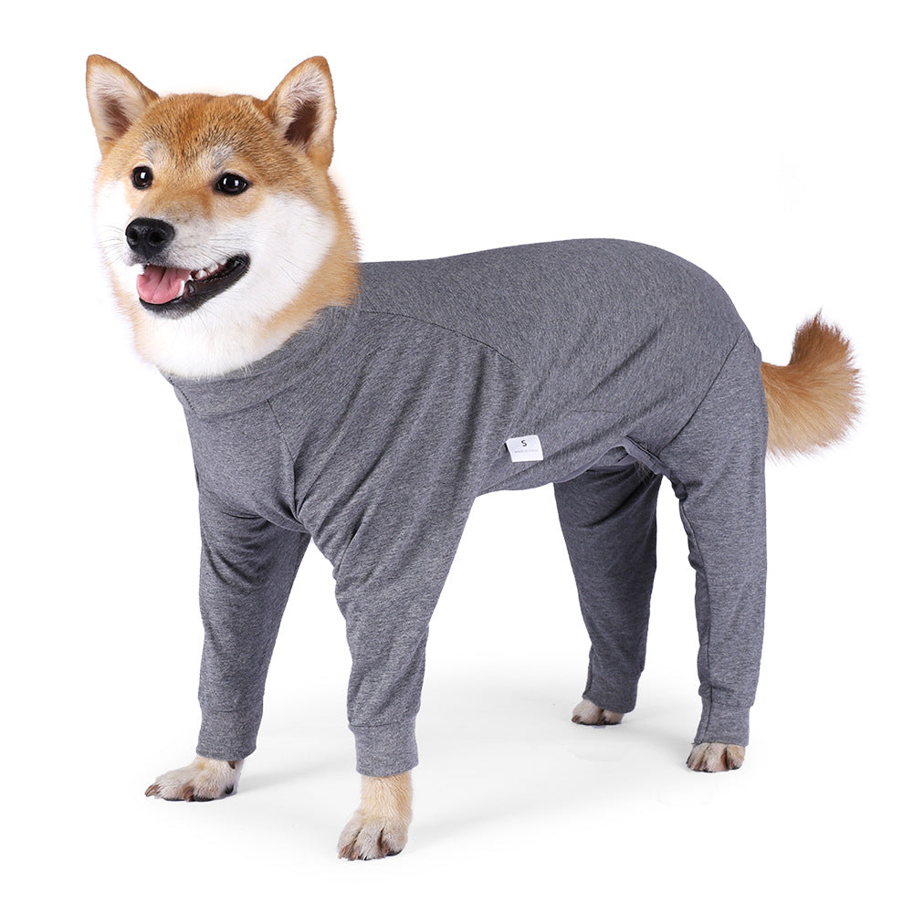 KFX-5128893 Cozy Cotton Four-Legged Dog Homewear in Gray and Dark Blue Stripes