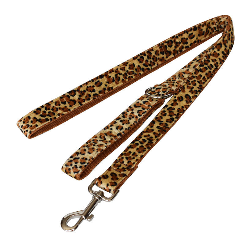 KFX-5130301 Leopard Print Zinc Alloy Dog Collar with Adjustable Leash and Bow Accessories
