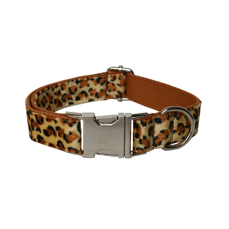 KFX-5130301 Leopard Print Zinc Alloy Dog Collar with Adjustable Leash and Bow Accessories