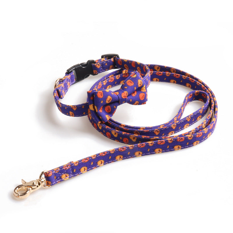 KFX-5136061 Halloween Pet Collar with Bowknot and Pumpkin Ghost Patterns - Adjustable Sizes Available