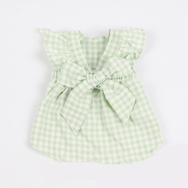 KFX-5136445 Plaid Bow Dress for Pets - Stylish Cat and Dog Costume in Purple, Green, and Pink, Sizes XXS to 3XL
