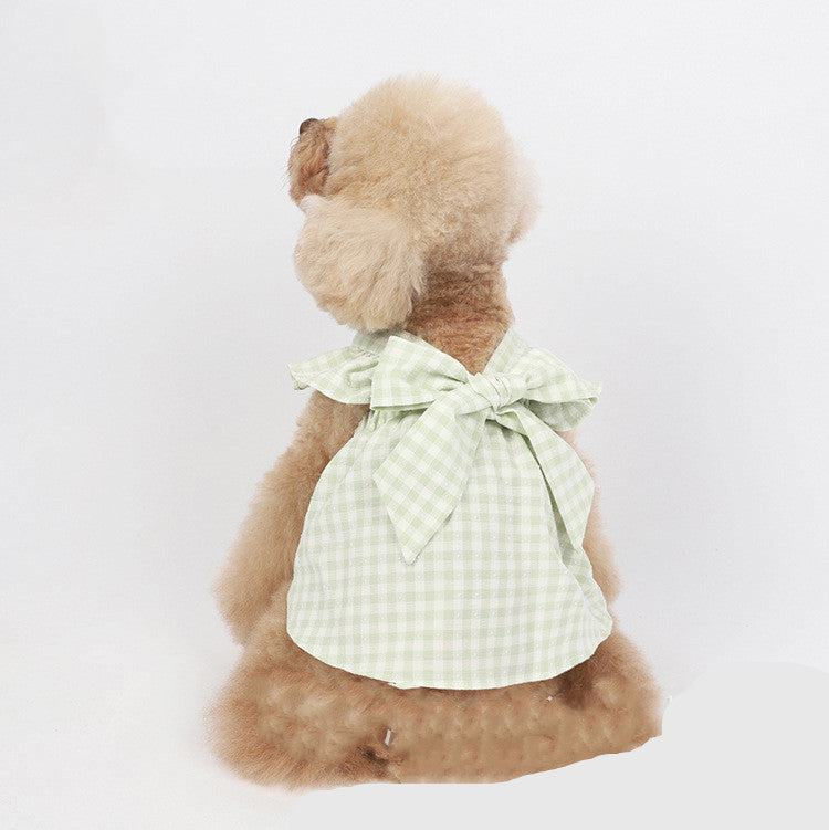 KFX-5136445 Plaid Bow Dress for Pets - Stylish Cat and Dog Costume in Purple, Green, and Pink, Sizes XXS to 3XL