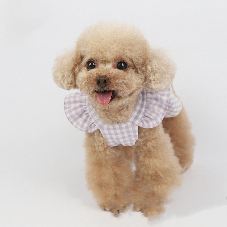 KFX-5136445 Plaid Bow Dress for Pets - Stylish Cat and Dog Costume in Purple, Green, and Pink, Sizes XXS to 3XL
