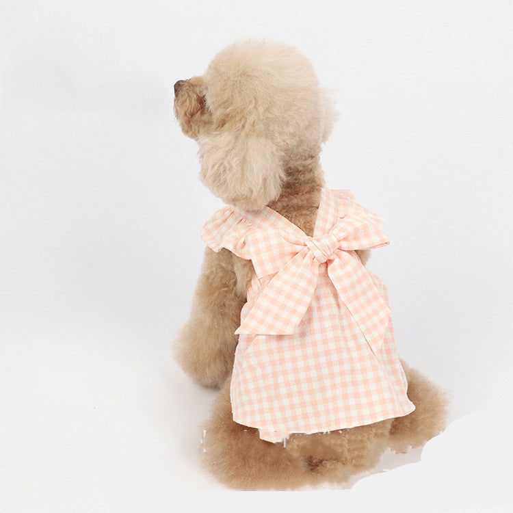 KFX-5136445 Plaid Bow Dress for Pets - Stylish Cat and Dog Costume in Purple, Green, and Pink, Sizes XXS to 3XL