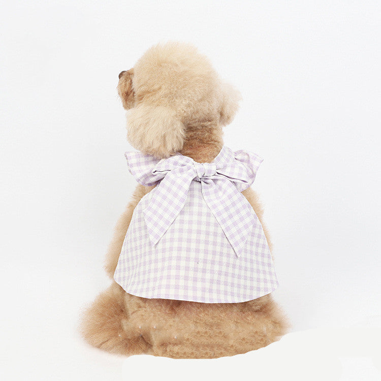 KFX-5136445 Plaid Bow Dress for Pets - Stylish Cat and Dog Costume in Purple, Green, and Pink, Sizes XXS to 3XL