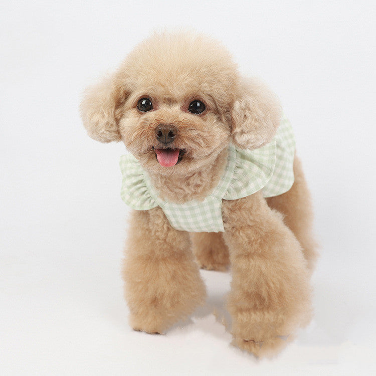 KFX-5136445 Plaid Bow Dress for Pets - Stylish Cat and Dog Costume in Purple, Green, and Pink, Sizes XXS to 3XL