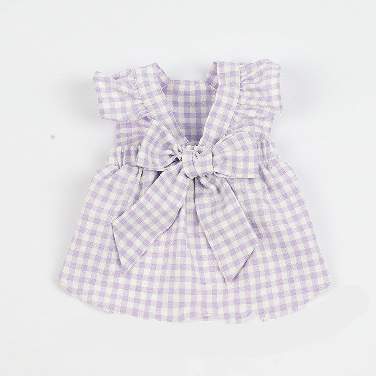 KFX-5136445 Plaid Bow Dress for Pets - Stylish Cat and Dog Costume in Purple, Green, and Pink, Sizes XXS to 3XL