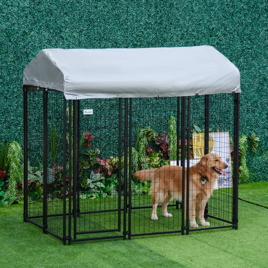 KFX-5137725 Large Outdoor Dog Kennel with Galvanized Steel Frame and UV-Resistant Roof Cover