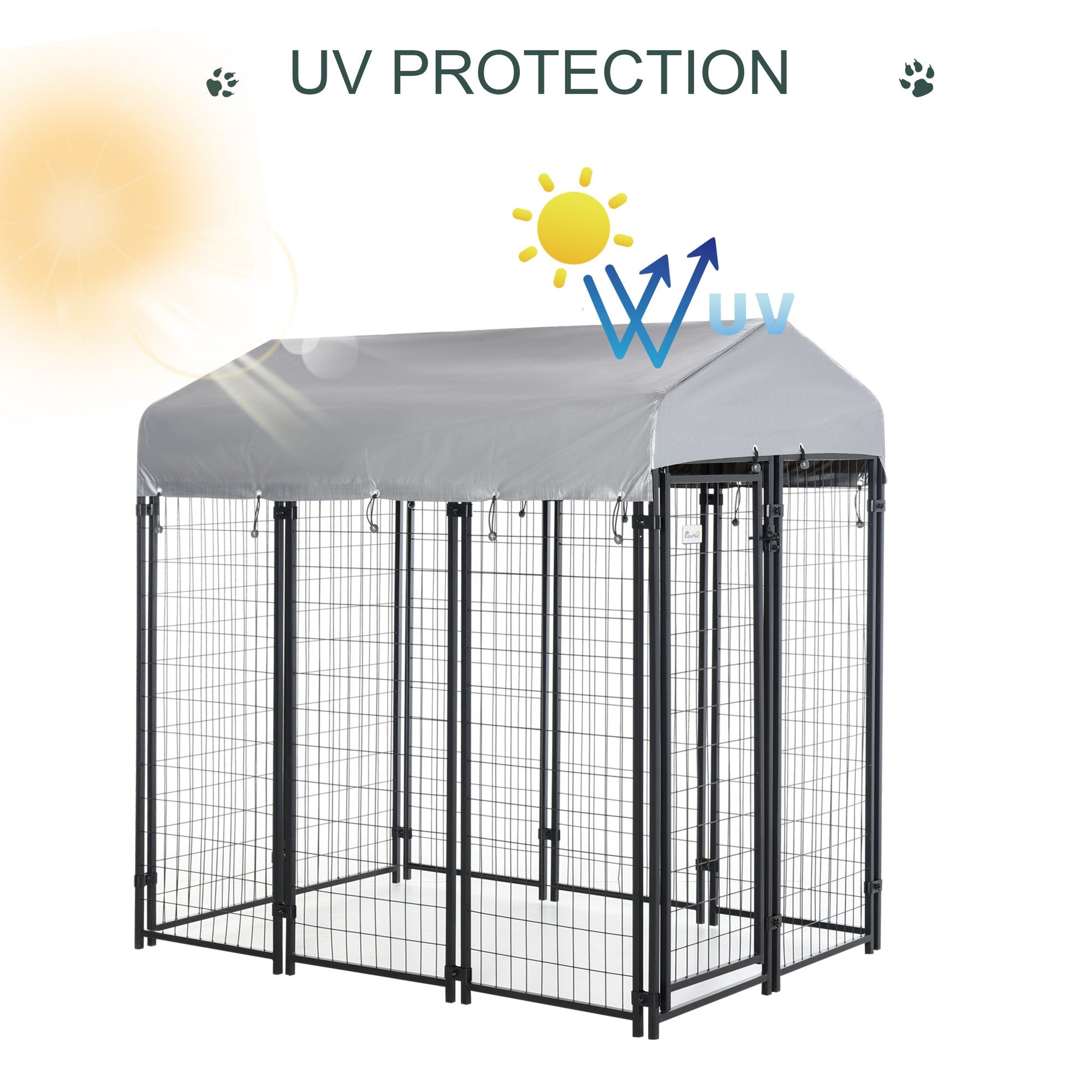 KFX-5137725 Large Outdoor Dog Kennel with Galvanized Steel Frame and UV-Resistant Roof Cover