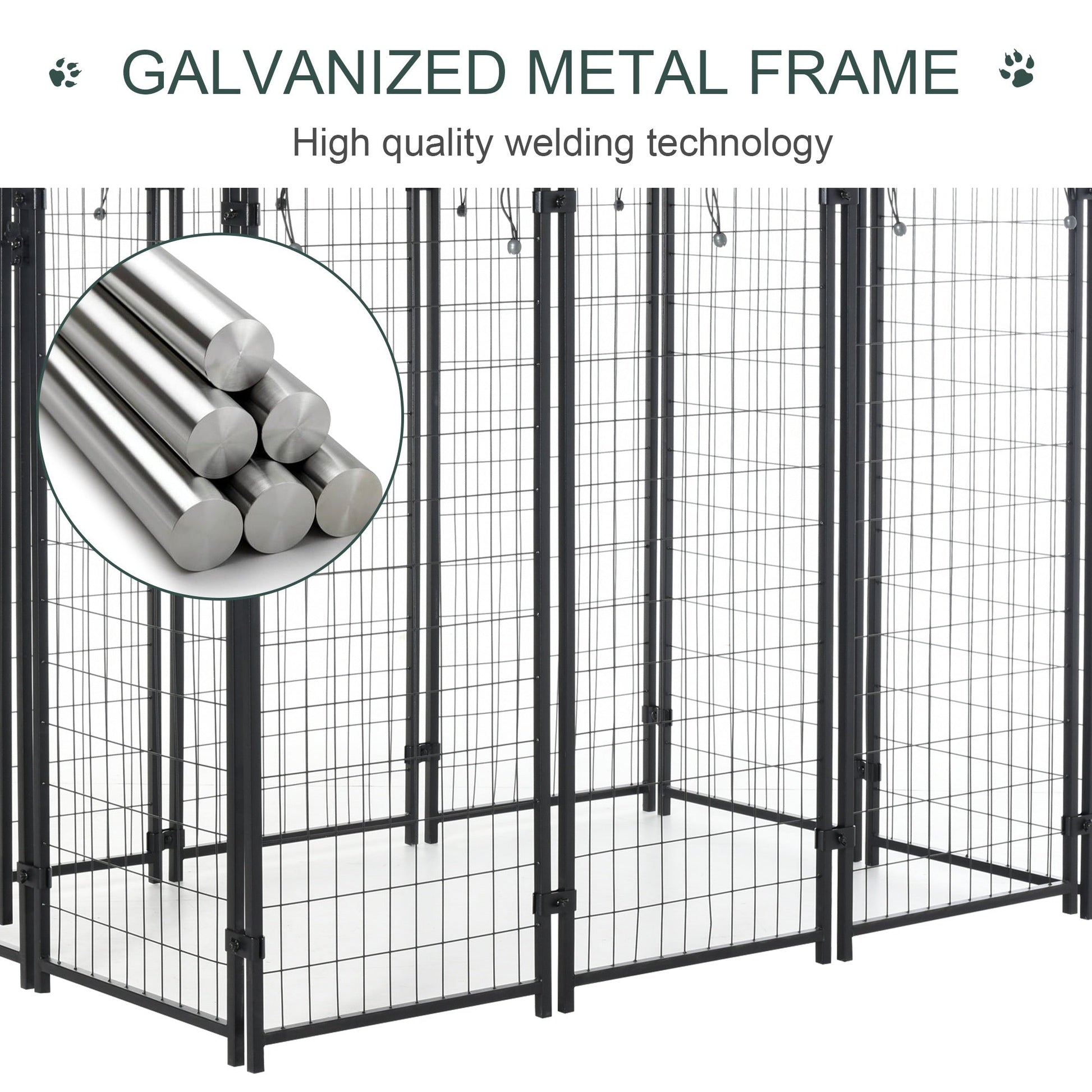 KFX-5137725 Large Outdoor Dog Kennel with Galvanized Steel Frame and UV-Resistant Roof Cover