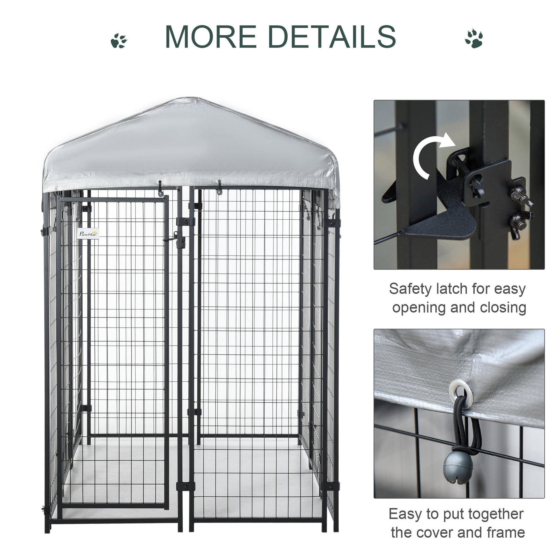 KFX-5137725 Large Outdoor Dog Kennel with Galvanized Steel Frame and UV-Resistant Roof Cover