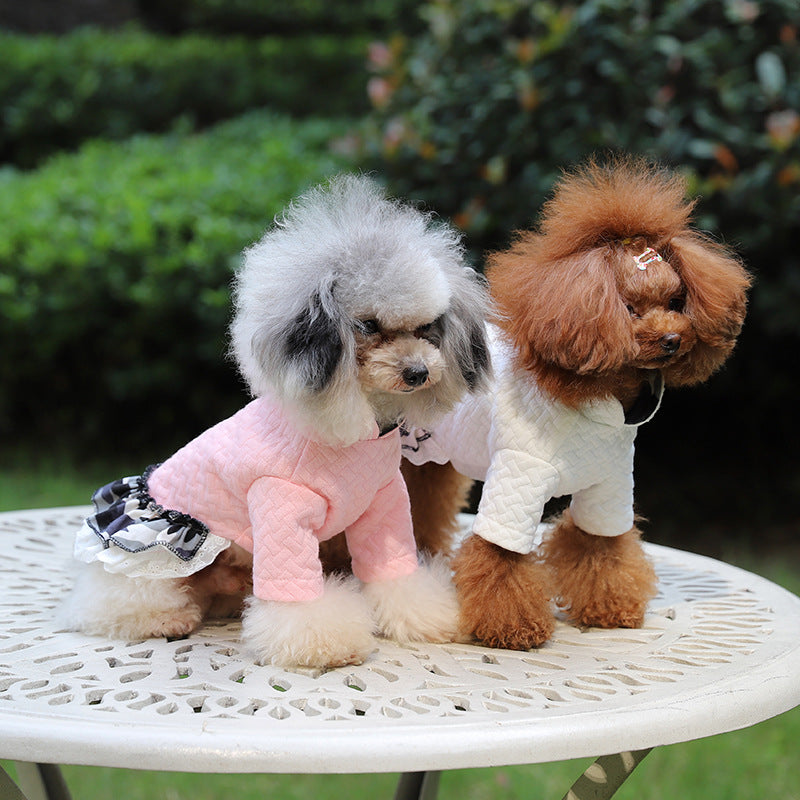 KFX-5138493 Comfortable Cotton Dog Skirt with Hood in Pink and Green - Cozy Casual Wear for Pets