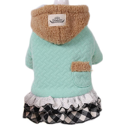 KFX-5138493 Comfortable Cotton Dog Skirt with Hood in Pink and Green - Cozy Casual Wear for Pets