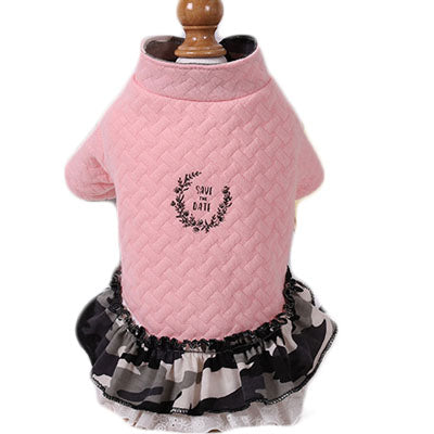 KFX-5138493 Comfortable Cotton Dog Skirt with Hood in Pink and Green - Cozy Casual Wear for Pets