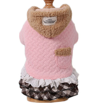 KFX-5138493 Comfortable Cotton Dog Skirt with Hood in Pink and Green - Cozy Casual Wear for Pets