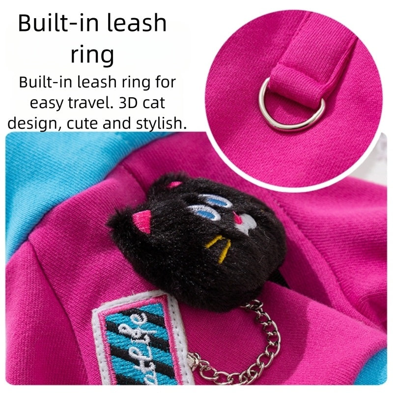 KFX-5138621 Color-Blocking Hooded Pet Sweatshirt for Small and Medium Dogs with Plush Cat Necklace Details