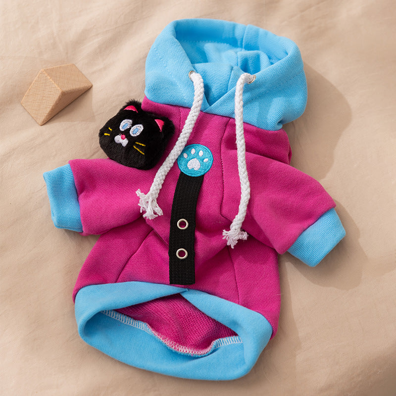 KFX-5138621 Color-Blocking Hooded Pet Sweatshirt for Small and Medium Dogs with Plush Cat Necklace Details