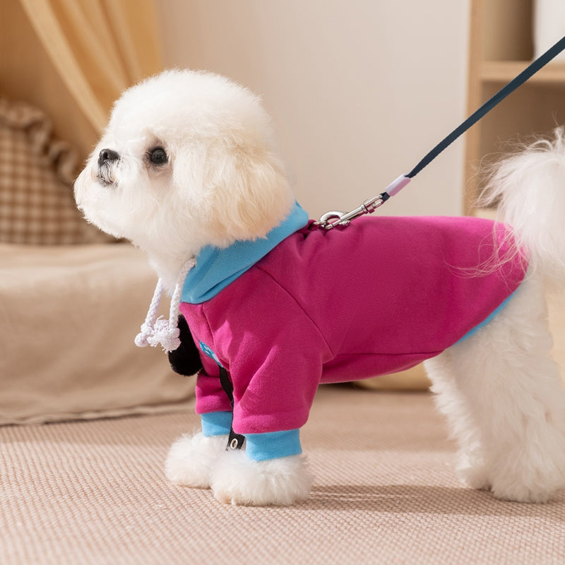 KFX-5138621 Color-Blocking Hooded Pet Sweatshirt for Small and Medium Dogs with Plush Cat Necklace Details