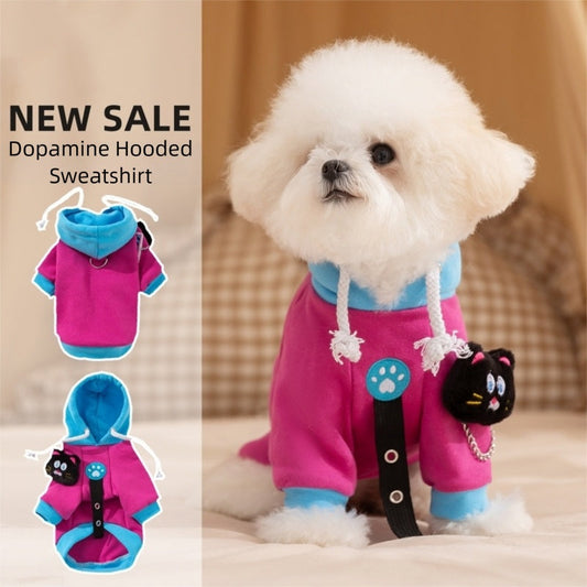 KFX-5138621 Color-Blocking Hooded Pet Sweatshirt for Small and Medium Dogs with Plush Cat Necklace Details