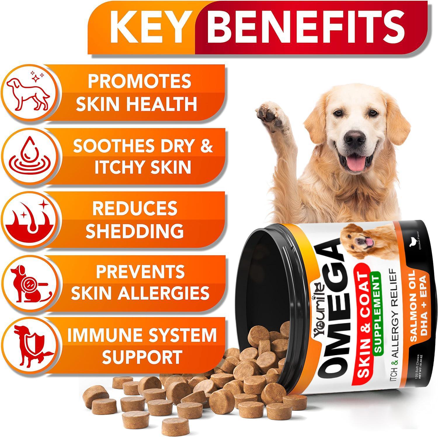 KFX-5139901 Omega 3 Fish Oil Chews for Dogs - Allergy Relief, Itch & Shedding Support, 120 Count Chews for Healthy Skin & Coat