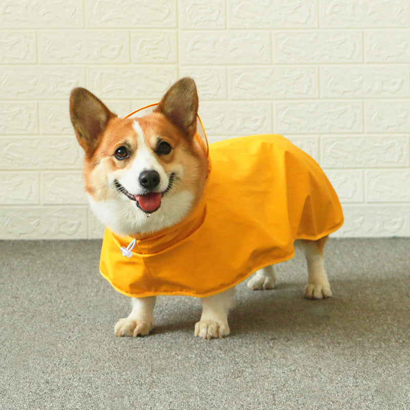 KFX-5140413 Yellow Dog Raincoat for Medium to Extra Large Dogs, Leather Material, All-Inclusive Apron Design
