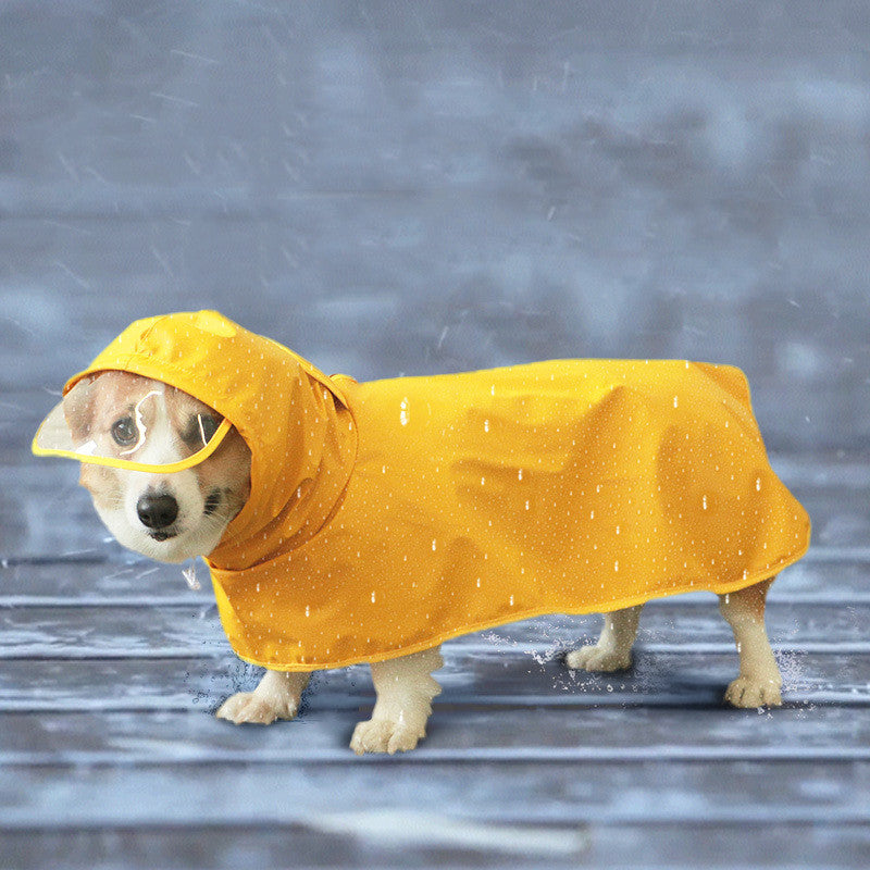 KFX-5140413 Yellow Dog Raincoat for Medium to Extra Large Dogs, Leather Material, All-Inclusive Apron Design
