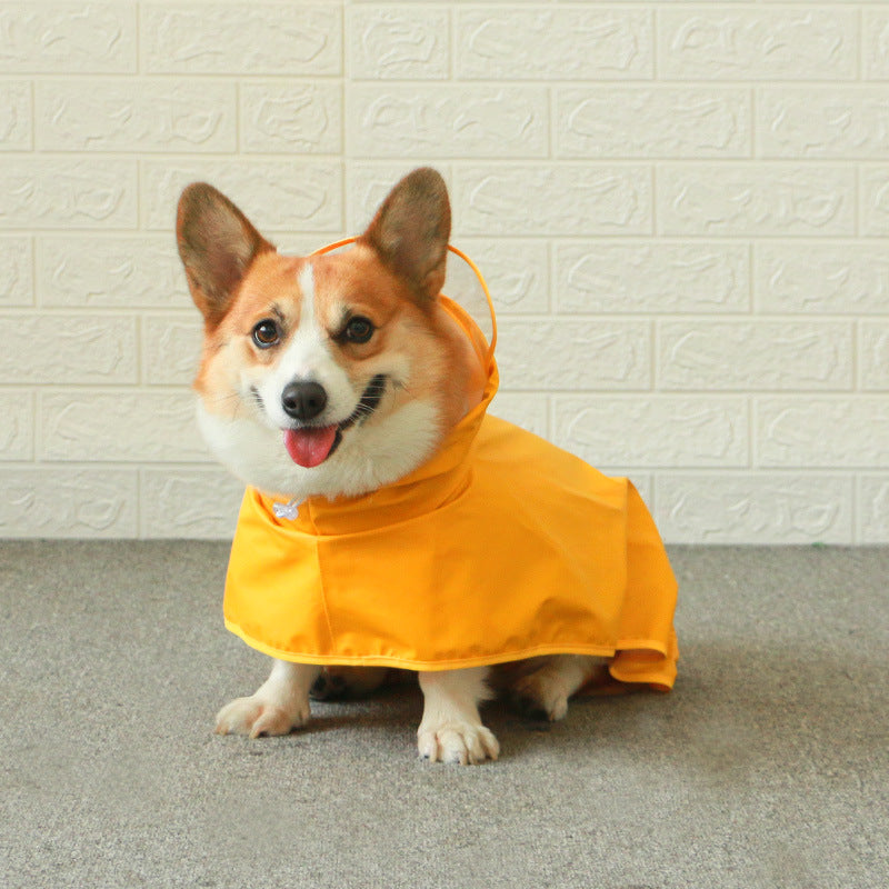 KFX-5140413 Yellow Dog Raincoat for Medium to Extra Large Dogs, Leather Material, All-Inclusive Apron Design