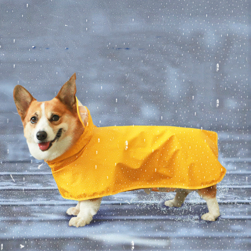 KFX-5140413 Yellow Dog Raincoat for Medium to Extra Large Dogs, Leather Material, All-Inclusive Apron Design