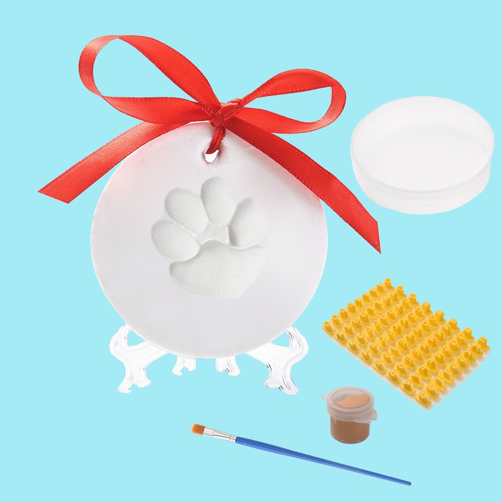 KFX-5141309 Pet Paw Print Ink Pad Set for Cats and Dogs - Includes 2 Ink Pads, Mold, Ribbon, and Text Printing Plate