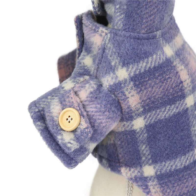 KFX-5142205 Woolen Plaid Two-Legged Dog Windbreaker for Autumn and Winter - Khaki and Purple Options Available