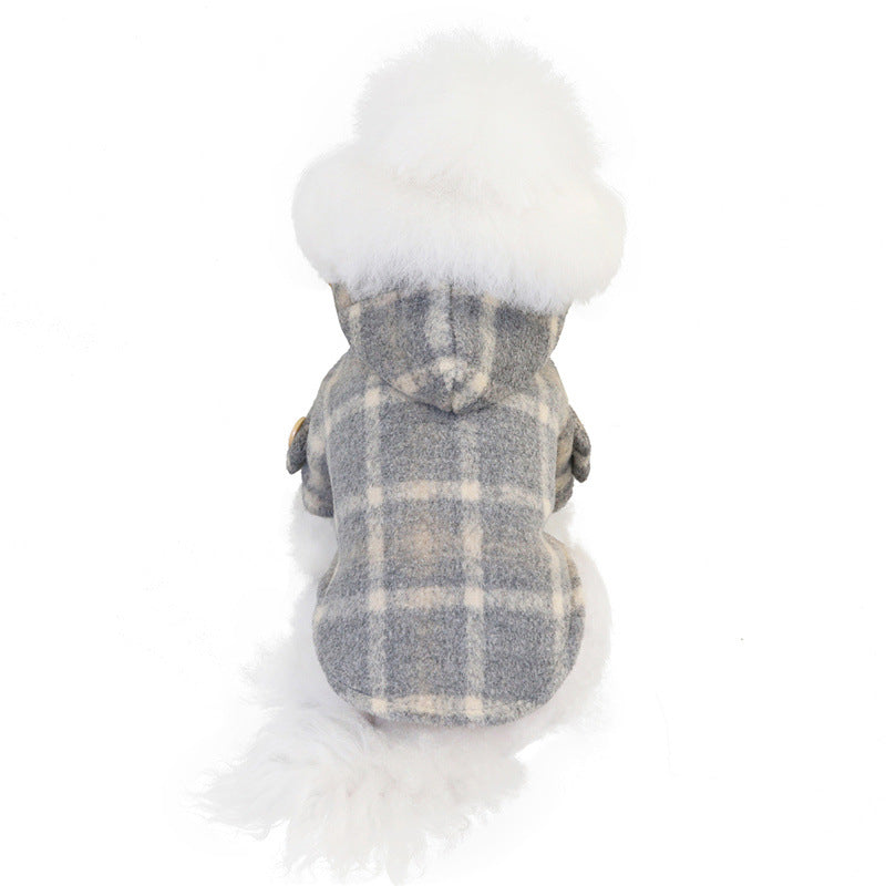 KFX-5142205 Woolen Plaid Two-Legged Dog Windbreaker for Autumn and Winter - Khaki and Purple Options Available