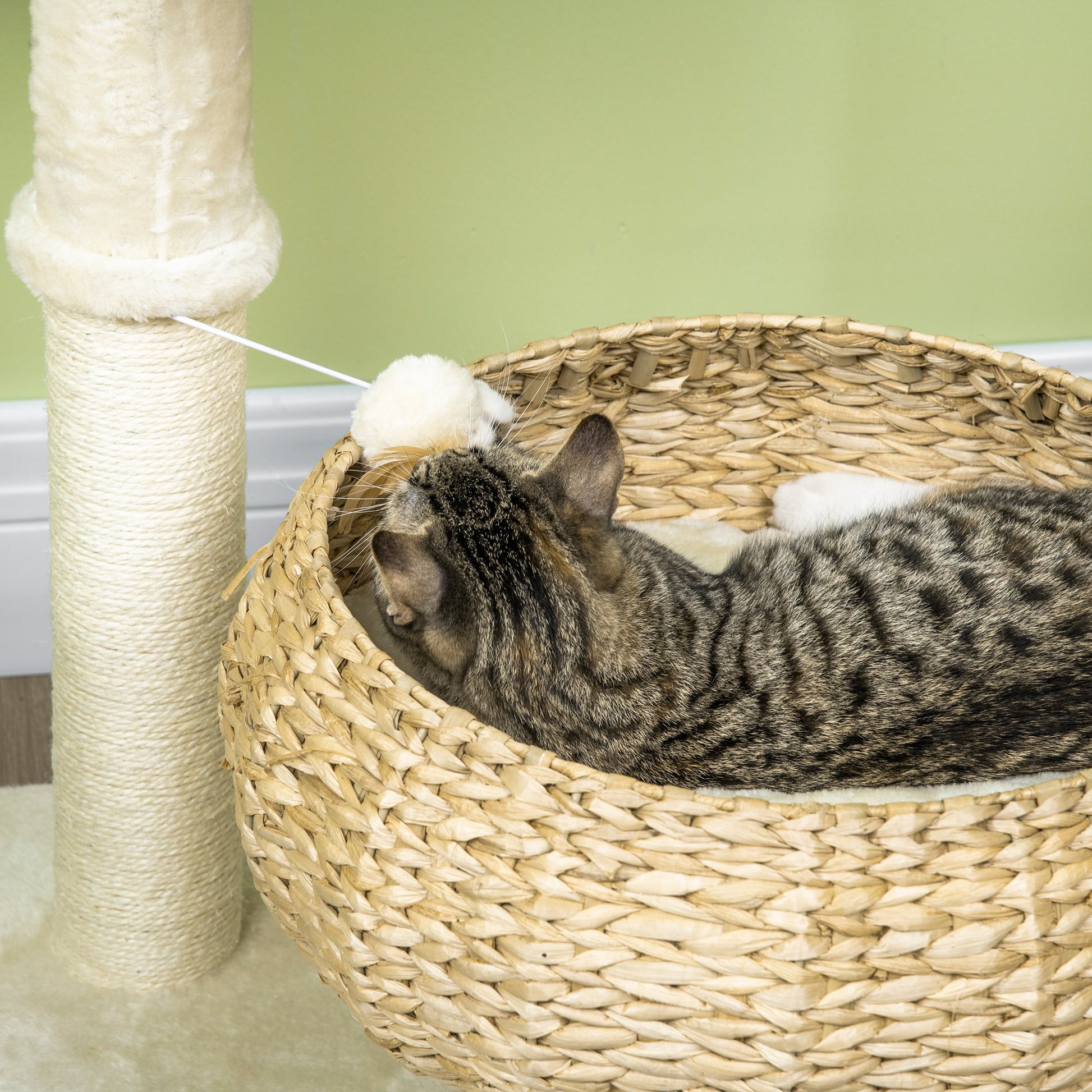KFX-5143101 28" Elevated Cat Tree with Plush Bed, Sisal Scratcher, and Play Ball for Indoor Cats