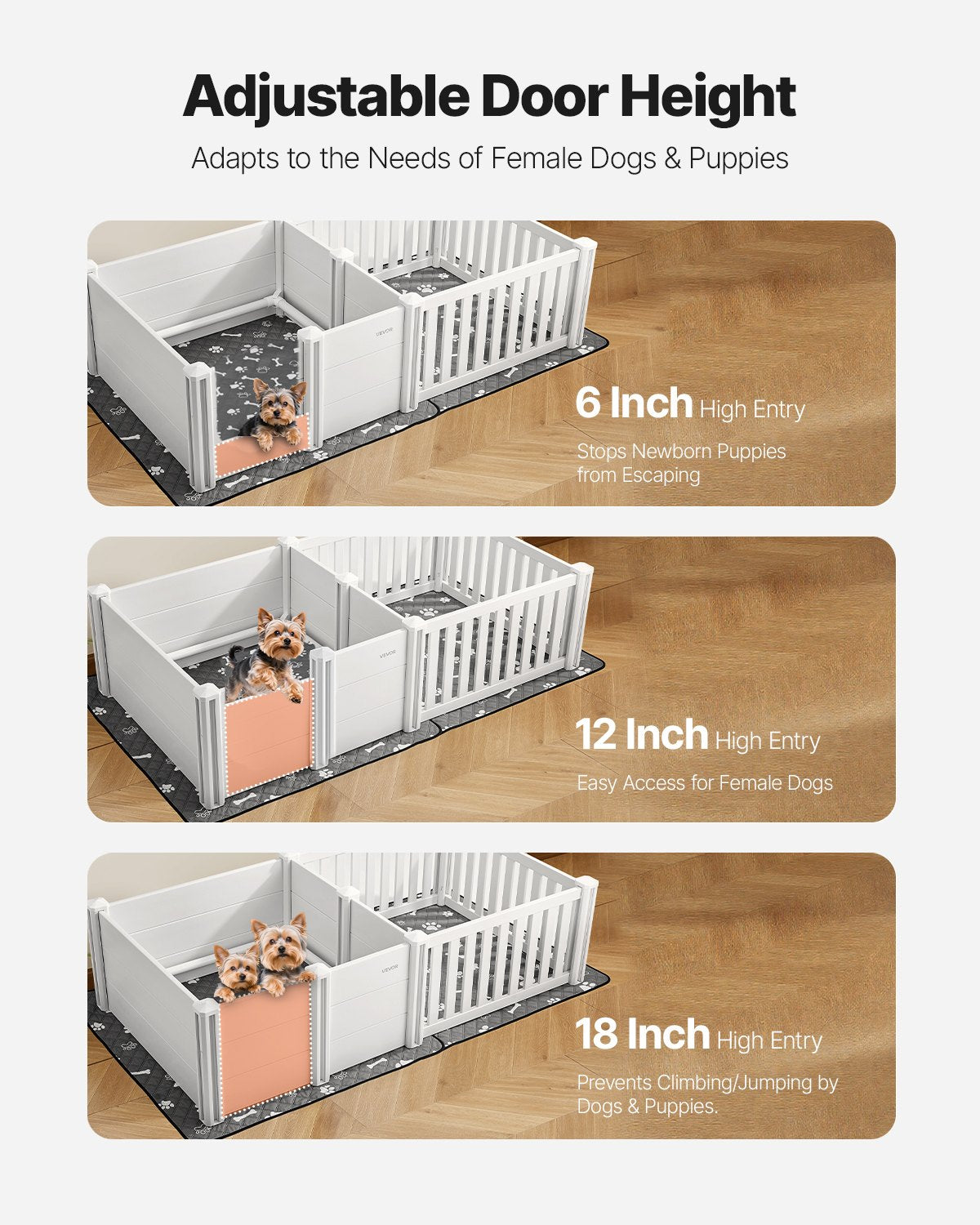 KFX-5143485 Adjustable Whelping Pen for Medium Dogs - 73x38x19.7 in, Waterproof PVC with Adjustable Door Height
