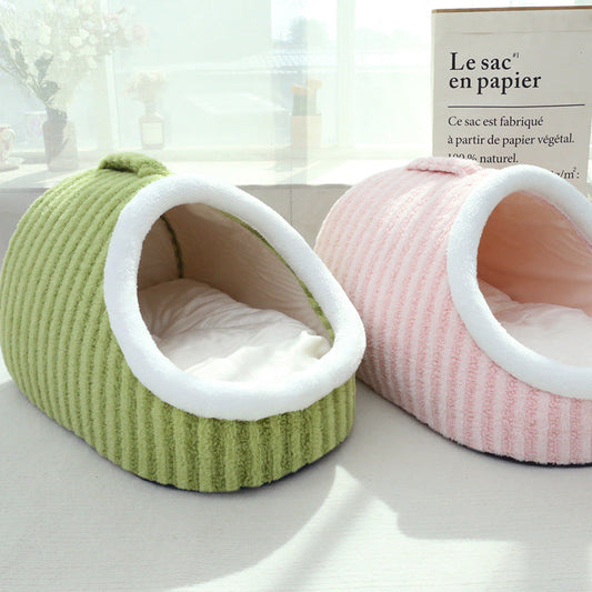 KFX-5143869 Cozy Macaron Cat Nest - Thickened Three-Dimensional Double-Piece Bed for Autumn and Winter Comfort